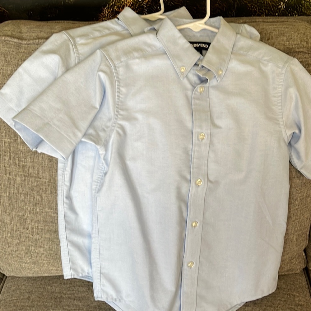 2 brand new Lands End short sleeve blue button down uniform shirts, never worn